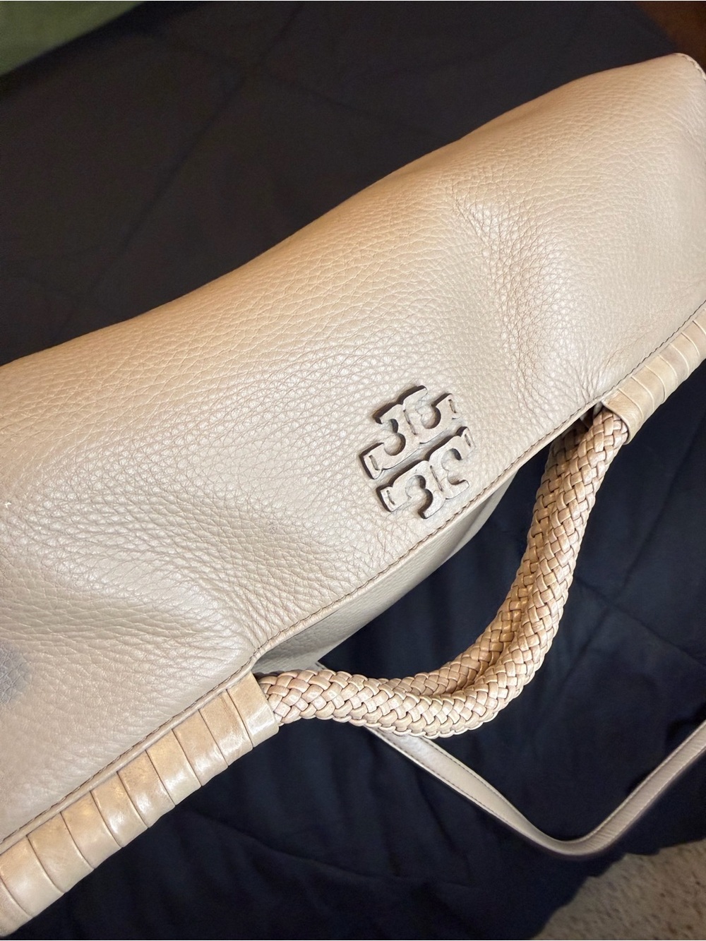 Tory Burch Marion Fold-Over Crossbody Bag | Pebbled Leather | Light Beige/Taupe - Picture 7 of 15